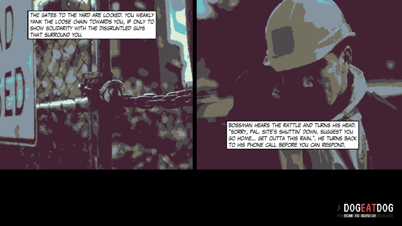 A comic panel scene in Dog Eat Dog: Scam to Survive A comic panel scene in Dog Eat Dog: Scam to Survive